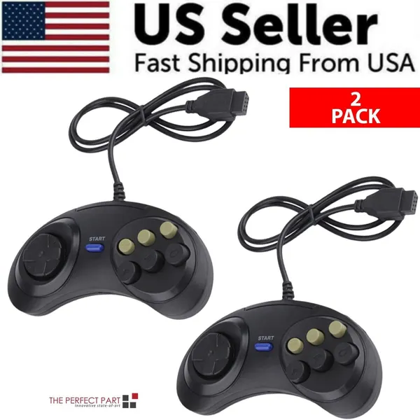 2x-6-button-game-pad-controller-for-sega-genesis-black-old-school-classic-new-6.webp 2 Pack 6 Button Game Controllers Compatible with Sega Genesis - Image 1