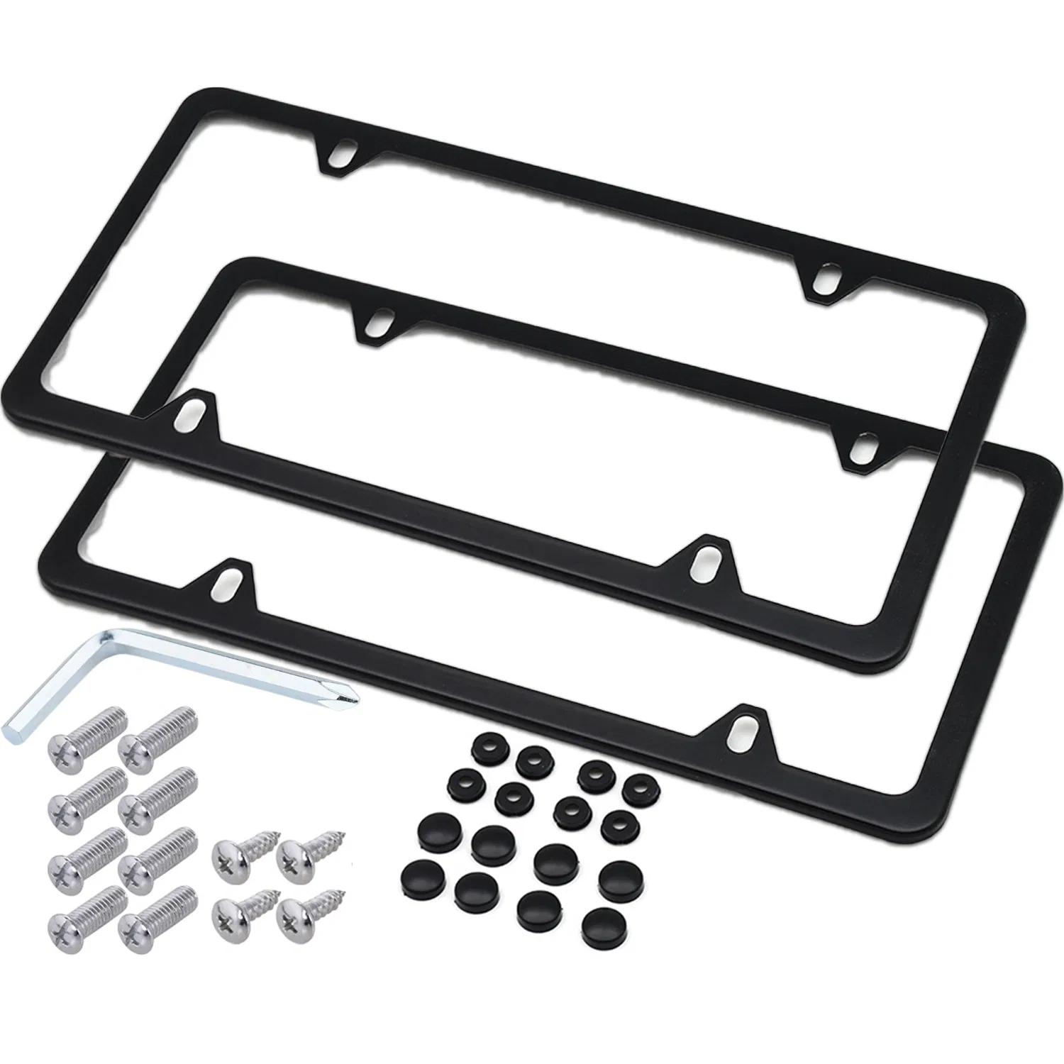 2 Pack Black Stainless Steel License Plate Frames with Mounting Hardware
