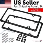 2 Pack Black Stainless Steel License Plate Frames with Mounting Hardware