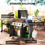 3 Burner Propane Gas Grill with Side Burner Barbecue Grill with Shelves, 37,000 BTU Output, 310 sq.in. Cooking Area - Image 5