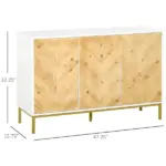 3 Door Sideboard Buffet Cabinet, Coffee Bar Cabinet with Chevron Pattern, Adjustable Shelf and Metal Legs, Natural Wood - Image 2