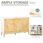 3 Door Sideboard Buffet Cabinet, Coffee Bar Cabinet with Chevron Pattern, Adjustable Shelf and Metal Legs, Natural Wood - Image 3