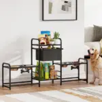 3 Height Adjustable Dog Bowl Stand with 2 Feeding Stations, Toy Bin Basket, Black - Image 2