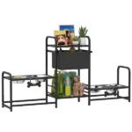 3 Height Adjustable Dog Bowl Stand with 2 Feeding Stations, Toy Bin Basket, Black - Image 11