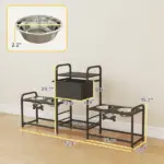 3 Height Adjustable Dog Bowl Stand with 2 Feeding Stations, Toy Bin Basket, Black - Image 3