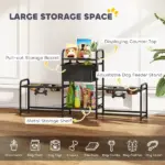 3 Height Adjustable Dog Bowl Stand with 2 Feeding Stations, Toy Bin Basket, Black - Image 4