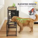 3 Height Adjustable Dog Bowl Stand with 2 Feeding Stations, Toy Bin Basket, Black - Image 6