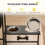 3 Height Adjustable Dog Bowl Stand with 2 Feeding Stations, Toy Bin Basket, Black - Image 7