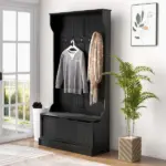 HOMCOM 3-In-1 Entryway Bench with Coat Rack, Hall Tree with Bench and Shoe Storage, 5 Hooks for Hallway - Image 2