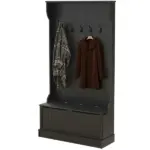 HOMCOM 3-In-1 Entryway Bench with Coat Rack, Hall Tree with Bench and Shoe Storage, 5 Hooks for Hallway