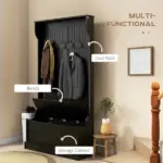 HOMCOM 3-In-1 Entryway Bench with Coat Rack, Hall Tree with Bench and Shoe Storage, 5 Hooks for Hallway - Image 4