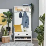 3-in-1 Hall Tree, Entryway Bench with Coat Rack, Shoe Rack, 2 Storage Drawers, 4 Hooks, Padded Seat, White - Image 2