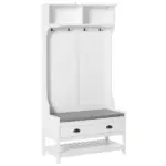 3-in-1 Hall Tree, Entryway Bench with Coat Rack, Shoe Rack, 2 Storage Drawers, 4 Hooks, Padded Seat, White