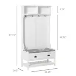 3-in-1 Hall Tree, Entryway Bench with Coat Rack, Shoe Rack, 2 Storage Drawers, 4 Hooks, Padded Seat, White - Image 3