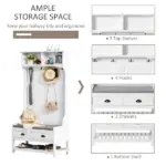 3-in-1 Hall Tree, Entryway Bench with Coat Rack, Shoe Rack, 2 Storage Drawers, 4 Hooks, Padded Seat, White - Image 4