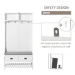 3-in-1 Hall Tree, Entryway Bench with Coat Rack, Shoe Rack, 2 Storage Drawers, 4 Hooks, Padded Seat, White - Image 5