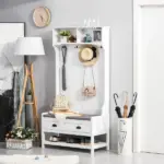 3-in-1 Hall Tree, Entryway Bench with Coat Rack, Shoe Rack, 2 Storage Drawers, 4 Hooks, Padded Seat, White - Image 10