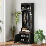 HOMCOM 3-in-1 Hall Tree with Shoe Storage Bench and 3 Coat Hooks Black Wood Grain - Image 2