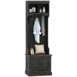 HOMCOM 3-in-1 Hall Tree with Shoe Storage Bench and 3 Coat Hooks Black Wood Grain - Image 11
