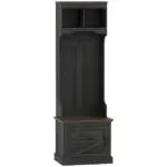 HOMCOM 3-in-1 Hall Tree with Shoe Storage Bench and 3 Coat Hooks Black Wood Grain - Image 12
