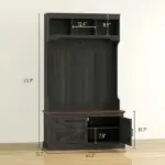 3-in-1 Hall Tree with Shoe Storage, Coat Rack with Bench, Entryway Furniture with Five Hooks, Black Wood Grain - Image 3