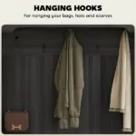3-in-1 Hall Tree with Shoe Storage, Coat Rack with Bench, Entryway Furniture with Five Hooks, Black Wood Grain - Image 5
