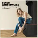 3-in-1 Hall Tree with Shoe Storage, Coat Rack with Bench, Entryway Furniture with Five Hooks, Black Wood Grain - Image 6