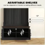 3-in-1 Hall Tree with Shoe Storage, Coat Rack with Bench, Entryway Furniture with Five Hooks, Black Wood Grain - Image 7