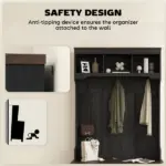 3-in-1 Hall Tree with Shoe Storage, Coat Rack with Bench, Entryway Furniture with Five Hooks, Black Wood Grain - Image 8