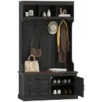 3-in-1 Hall Tree with Shoe Storage, Coat Rack with Bench, Entryway Furniture with Five Hooks, Black Wood Grain - Image 11