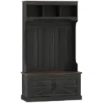 3-in-1 Hall Tree with Shoe Storage, Coat Rack with Bench, Entryway Furniture with Five Hooks, Black Wood Grain - Image 12