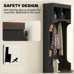 HOMCOM 3-in-1 Hall Tree with Shoe Storage Bench and 3 Coat Hooks Black Wood Grain - Image 8
