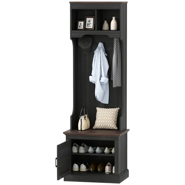3-in-1-hall-tree-with-shoe-storage-coat-rack-with-bench-entryway-furniture-with-five-hooks-black-wood-grain.webp HOMCOM 3-in-1 Hall Tree with Shoe Storage Bench and 3 Coat Hooks Black Wood Grain - Image 1