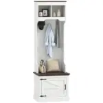 HOMCOM 3-in-1 Hall Tree with Shoe Storage Bench Coat Rack and 3 Hooks White Wood Grain - Image 11