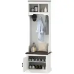 HOMCOM 3-in-1 Hall Tree with Shoe Storage Bench Coat Rack and 3 Hooks White Wood Grain