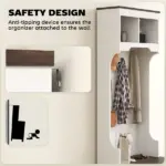 HOMCOM 3-in-1 Hall Tree with Shoe Storage Bench Coat Rack and 3 Hooks White Wood Grain - Image 8