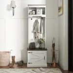 HOMCOM 3-in-1 Hall Tree with Shoe Storage Bench Coat Rack and 3 Hooks White Wood Grain - Image 9