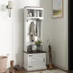 HOMCOM 3-in-1 Hall Tree with Shoe Storage Bench Coat Rack and 3 Hooks White Wood Grain - Image 10