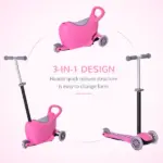 3-in-1 Kids Scooter Walker Push Car, Pink, Height Adjustable, with Storage, Durable - Image 4