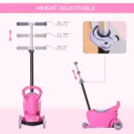 3-in-1 Kids Scooter Walker Push Car, Pink, Height Adjustable, with Storage, Durable - Image 5