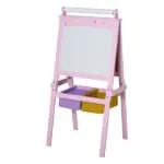 Qaba 3-in-1 Kids Wooden Art Easel with Paper Roll, Double-Sided, Chalkboard and Whiteboard, Storage Baskets, Pink - Image 11