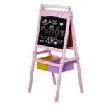 Qaba 3-in-1 Kids Wooden Art Easel with Paper Roll, Double-Sided, Chalkboard and Whiteboard, Storage Baskets, Pink
