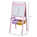 Qaba 3-in-1 Kids Wooden Art Easel with Paper Roll, Double-Sided, Chalkboard and Whiteboard, Storage Baskets, Pink - Image 3