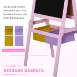 Qaba 3-in-1 Kids Wooden Art Easel with Paper Roll, Double-Sided, Chalkboard and Whiteboard, Storage Baskets, Pink - Image 5