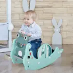 Qaba 3-in-1 Toddler Slide Rocking Horse and Basketball Hoop Green for Ages 18-36 Months - Image 2