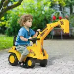 HOMCOM 3-in-1 Ride On Excavator Digger Scooter and Pulling Cart, Construction Pretend Play Toy for Kids - Image 2