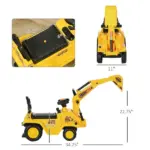 HOMCOM 3-in-1 Ride On Excavator Digger Scooter and Pulling Cart, Construction Pretend Play Toy for Kids - Image 3