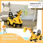 HOMCOM 3-in-1 Ride On Excavator Digger Scooter and Pulling Cart, Construction Pretend Play Toy for Kids - Image 4