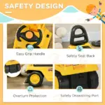 HOMCOM 3-in-1 Ride On Excavator Digger Scooter and Pulling Cart, Construction Pretend Play Toy for Kids - Image 6