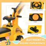 HOMCOM 3-in-1 Ride On Excavator Digger Scooter and Pulling Cart, Construction Pretend Play Toy for Kids - Image 7